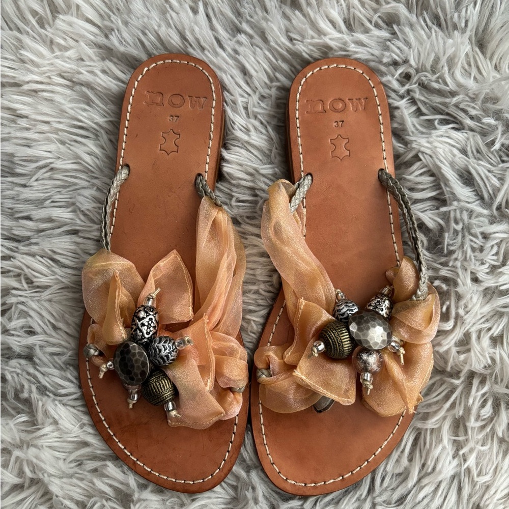 Leather Sandals with Beaded Embellishments